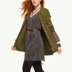 CAbi Blue Tan Long Sleeve Dress Casual Scoop Neck